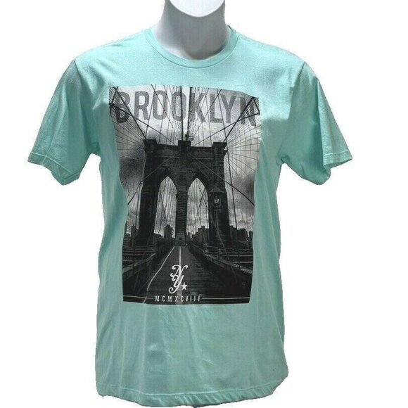 Brooklyn Graphic Mint Green T-Shirt By Rebels & Nomads Medium 100% Cotton - Picture 1 of 3